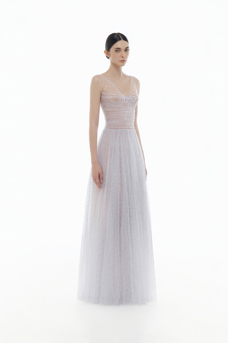 VIOLET V-NECK DRAPED MAXI DRESS