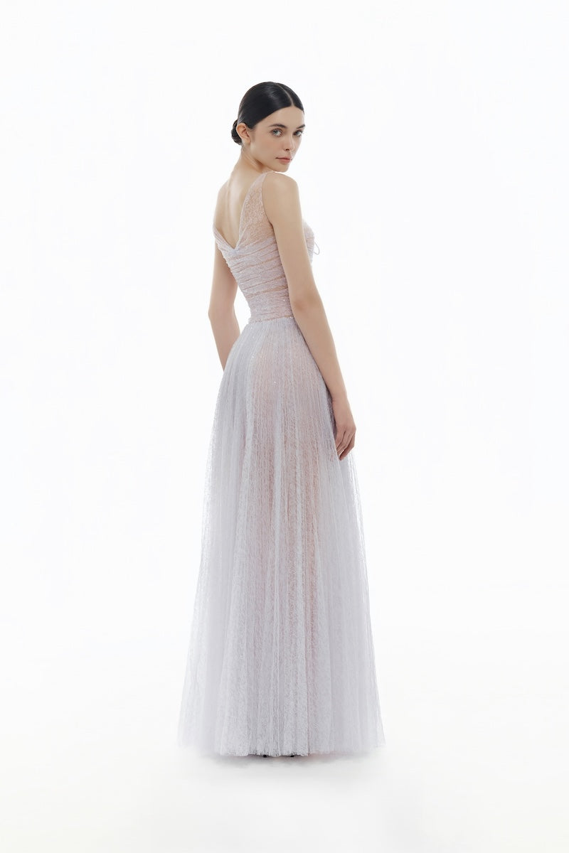 VIOLET V-NECK DRAPED MAXI DRESS