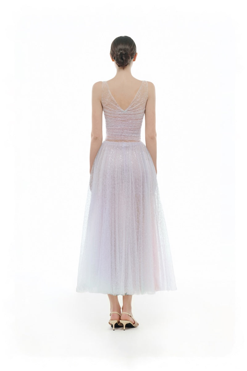 VIOLET V-NECK DRAPED MIDI DRESS