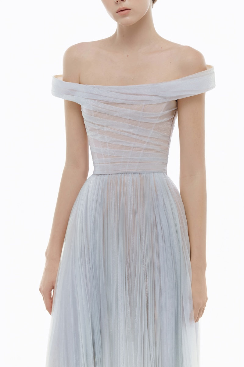 VIOLET OFF-SHOULDER MIDI DRESS