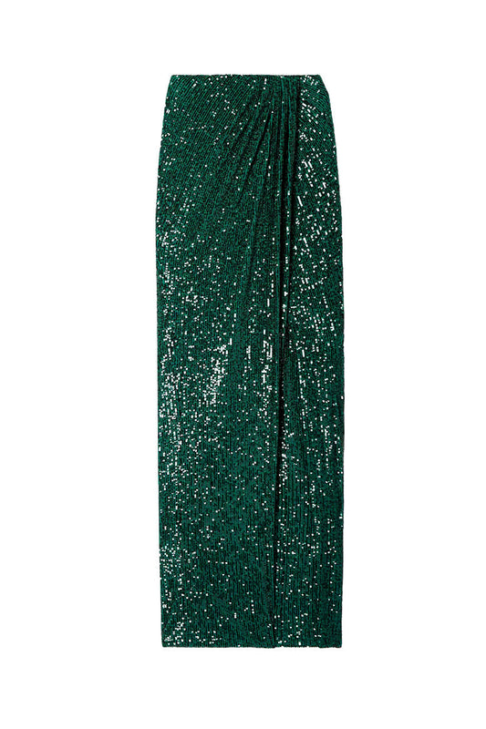WRAP-EFFECT SEQUINED STRETCH-TULLE MIDI SKIRT
