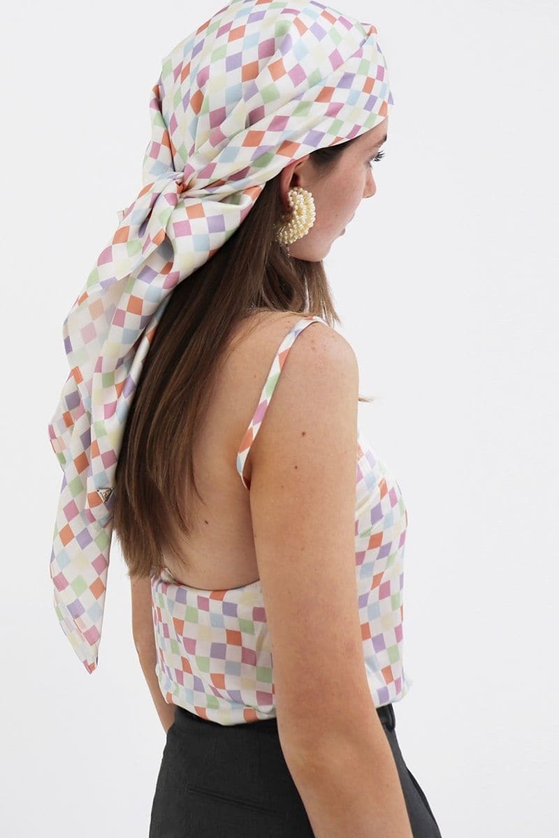 CHECKED CHARLOTTE SILK SQUARE SCARF AND ISLA SILK FRONT TIE PAREO SET