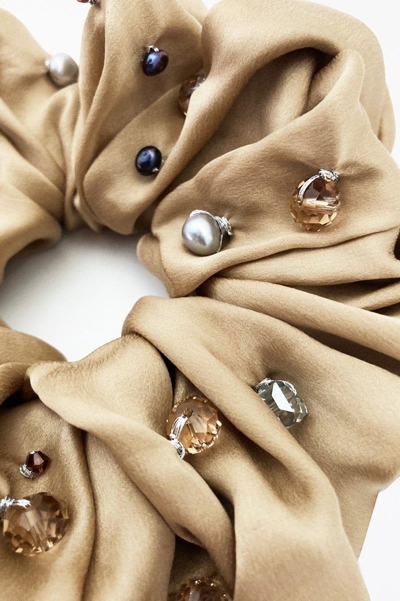 FRANCOISE EMBELLISHED SILK SCRUNCHIE SET