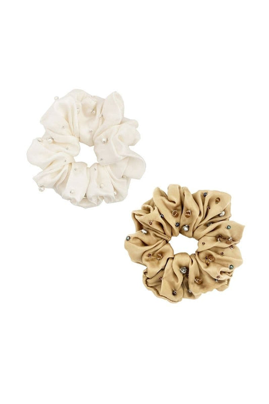 FRANCOISE EMBELLISHED SILK SCRUNCHIE SET