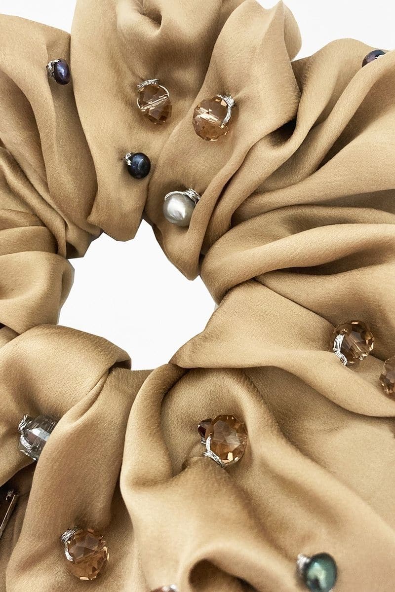 FRANCOISE EMBELLISHED SILK SCRUNCHIE SET