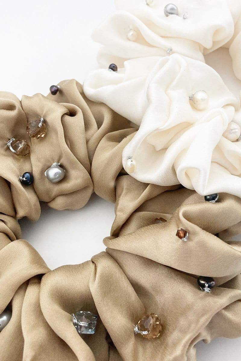 FRANCOISE EMBELLISHED SILK SCRUNCHIE SET