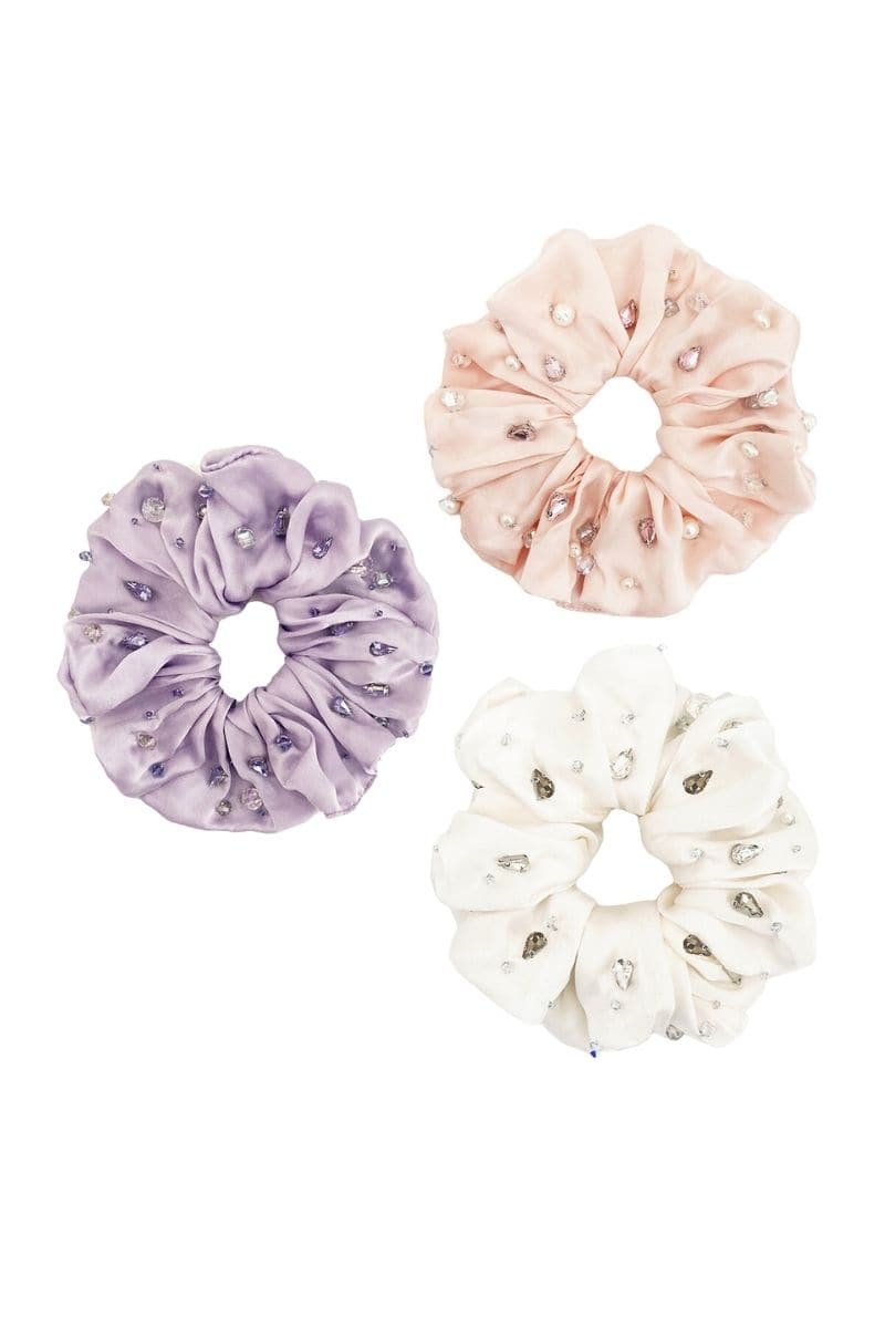 HARLOW EMBELLISHED OVERSIZED SILK SCRUNCHIE SET