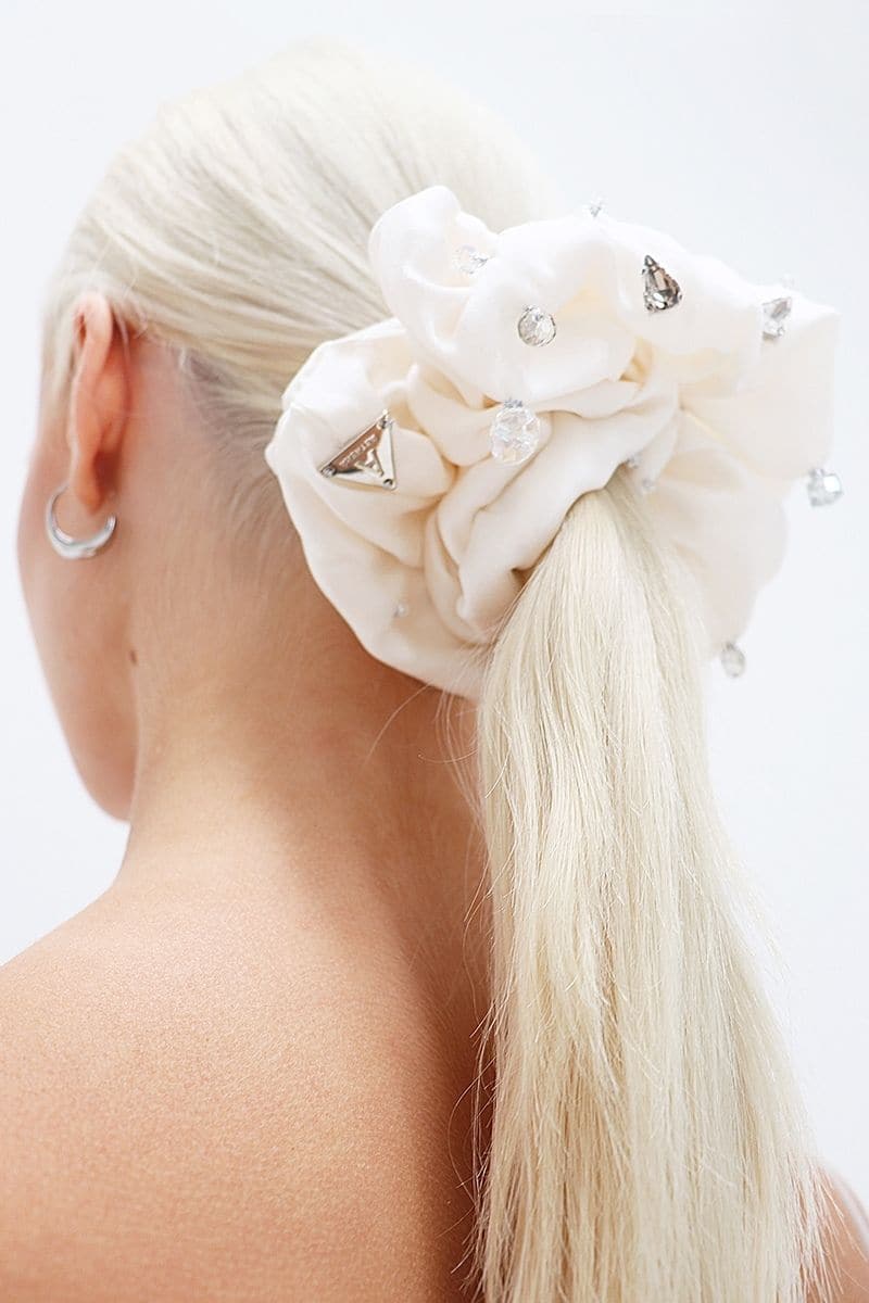 HARLOW EMBELLISHED OVERSIZED SILK SCRUNCHIE SET