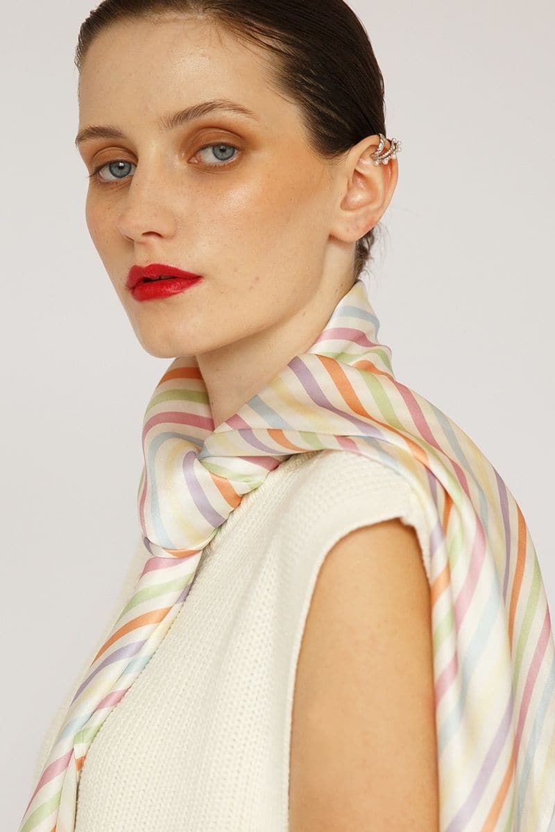 STRIPE CHARLOTTE SILK SQUARE SCARF AND ISLA SILK FRONT TIE PAREO SET
