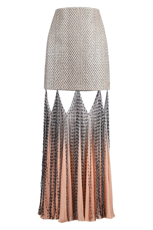 HAND-WOVEN SILK BLEND MAXI SKIRT WITH CHIFFON PANELS
