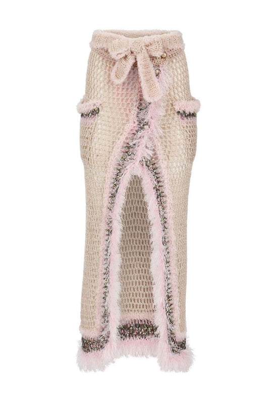 BABY PINK HANDMADE KNITTED MIDI SKIRT