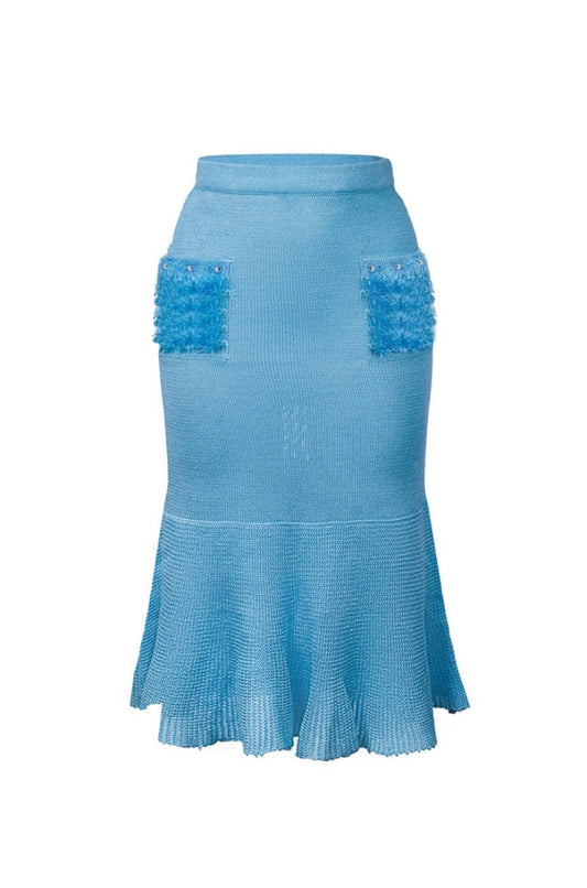 KNIT BABY BLUE SKIRT WITH HANDMADE DETAILS