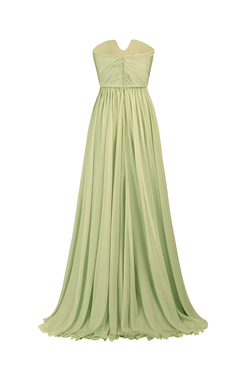 STRAPLESS GOWN IN LIGHT GREEN