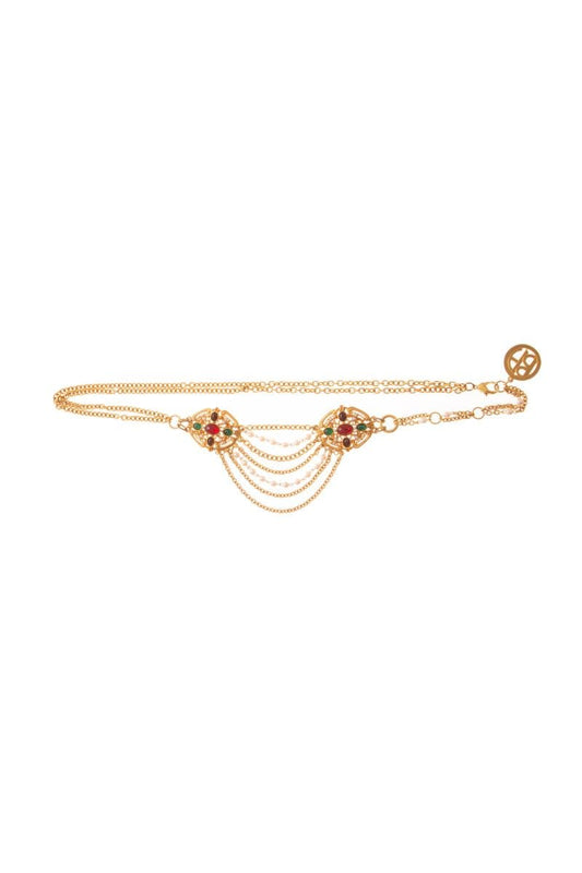 MULTISTONE AND PEARL GOLD CHAIN BELT