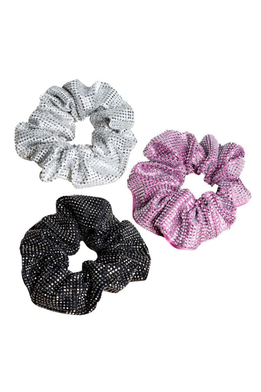 BLACK WHITE AND PINK DIAMOND SCRUNCHIE SET