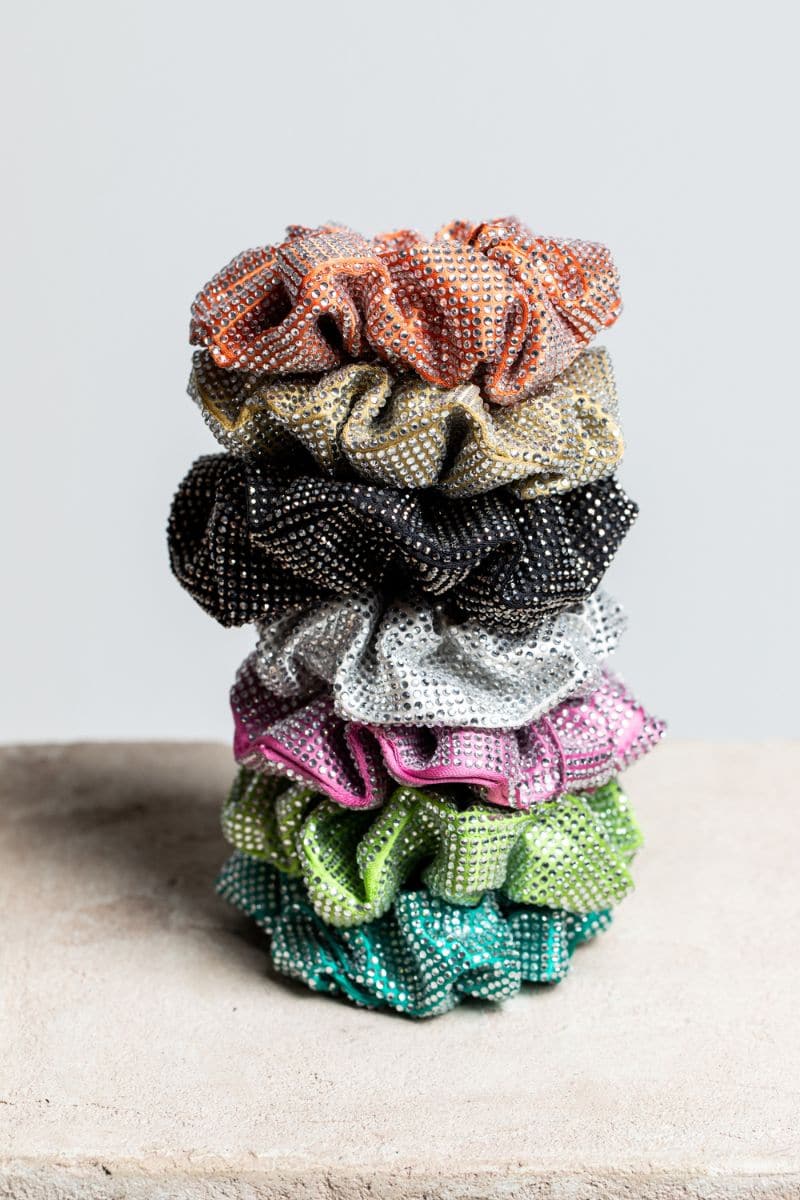 FLURO LIME ORANGE AND TURQUOISE DIAMOND SCRUNCHIE SET
