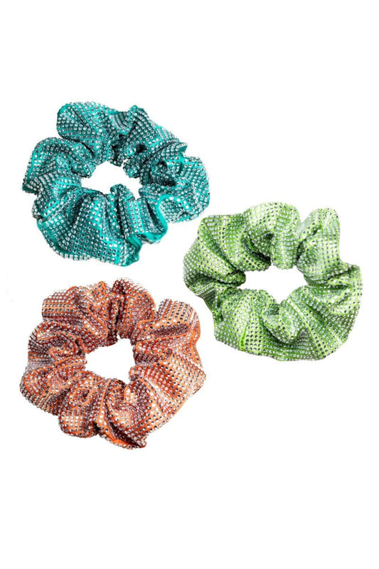 FLURO LIME ORANGE AND TURQUOISE DIAMOND SCRUNCHIE SET