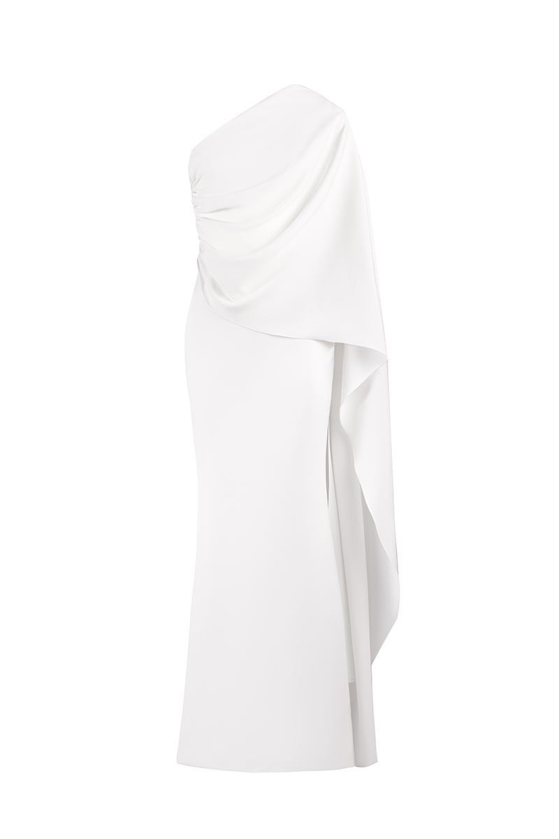 CREPE DRESS WITH SCARF IN WHITE