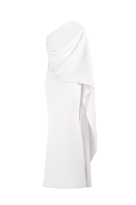 CREPE DRESS WITH SCARF IN WHITE