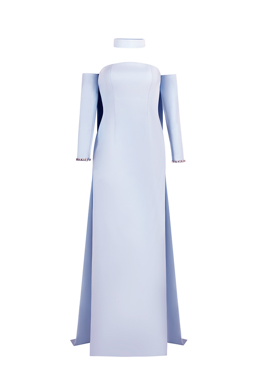 STRAPLESS CREPE TUBE DRESS IN BABY BLUE
