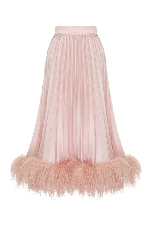 BABY PINK COTTON FEATHER-TRIMMED MAXI SKIRT