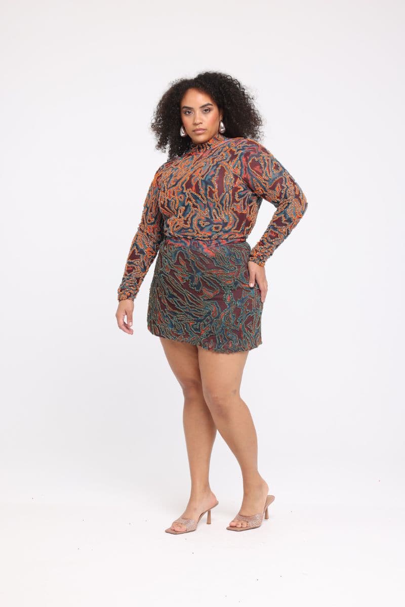 ZUSI KARA BLUE AND ORANGE MINI SKIRT