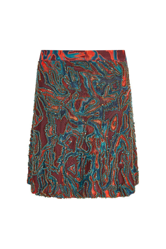 ZUSI KARA BLUE AND ORANGE MINI SKIRT