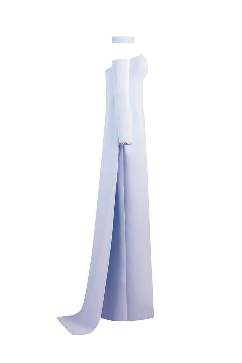 STRAPLESS CREPE TUBE DRESS IN BABY BLUE