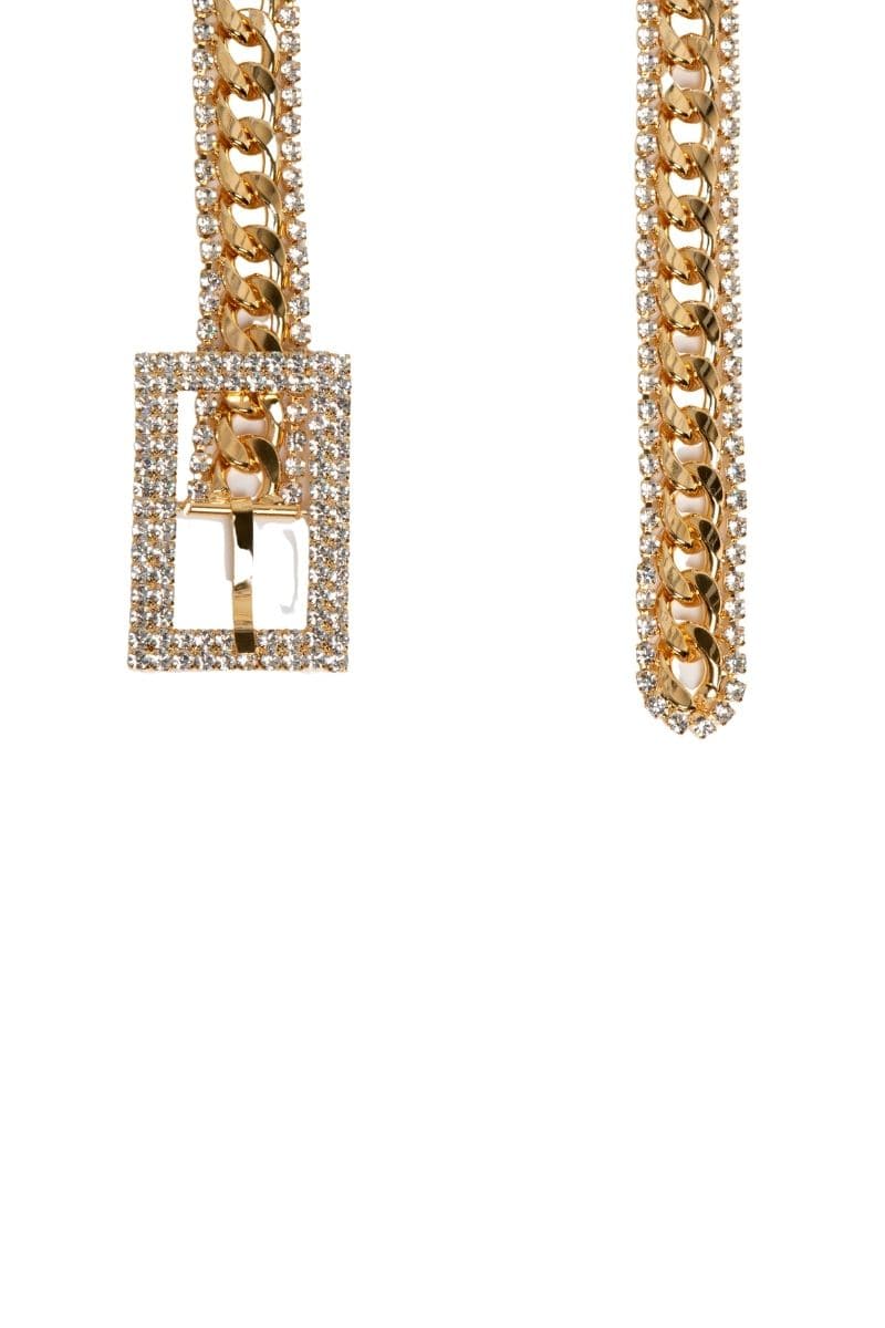 CRYSTAL EMBELLISHED CHAIN BELT WITH BIG BUCKLE