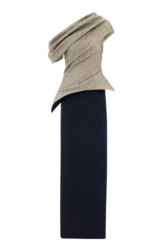 ASYMMETRIC LONG DRESS IN BLACK CREAM
